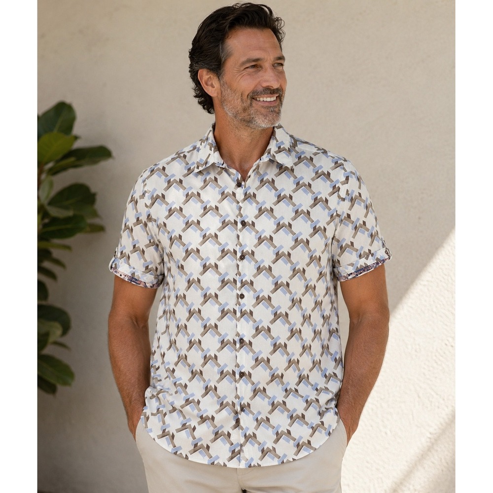 Robert Graham Mens XL Classic Fit Short Sleeve Button Down Shirt Geometric Print